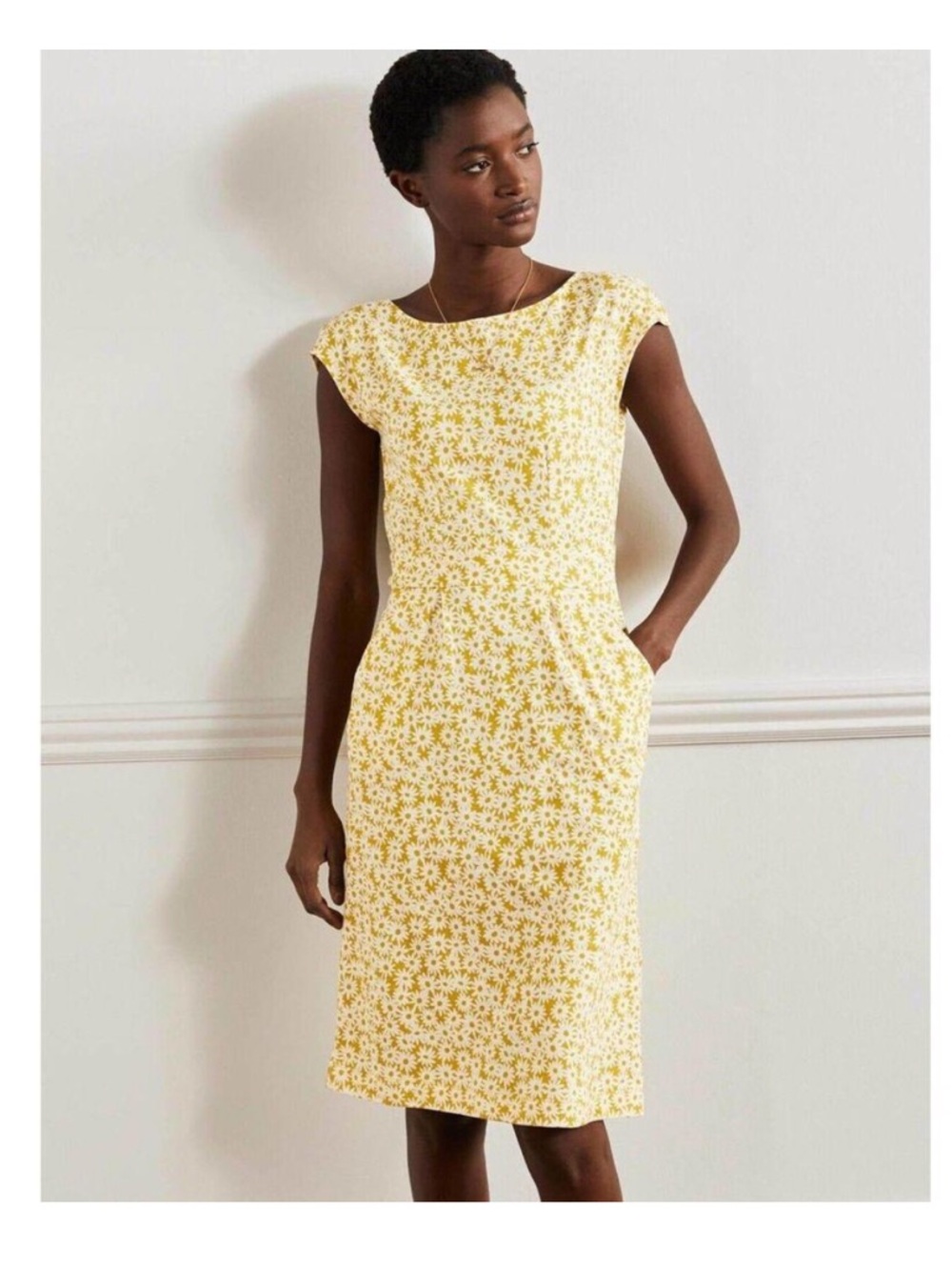 Boden Women’s NWT Yellow Floral Daisy Print Cotton Midi Dress Spring Casual 12L